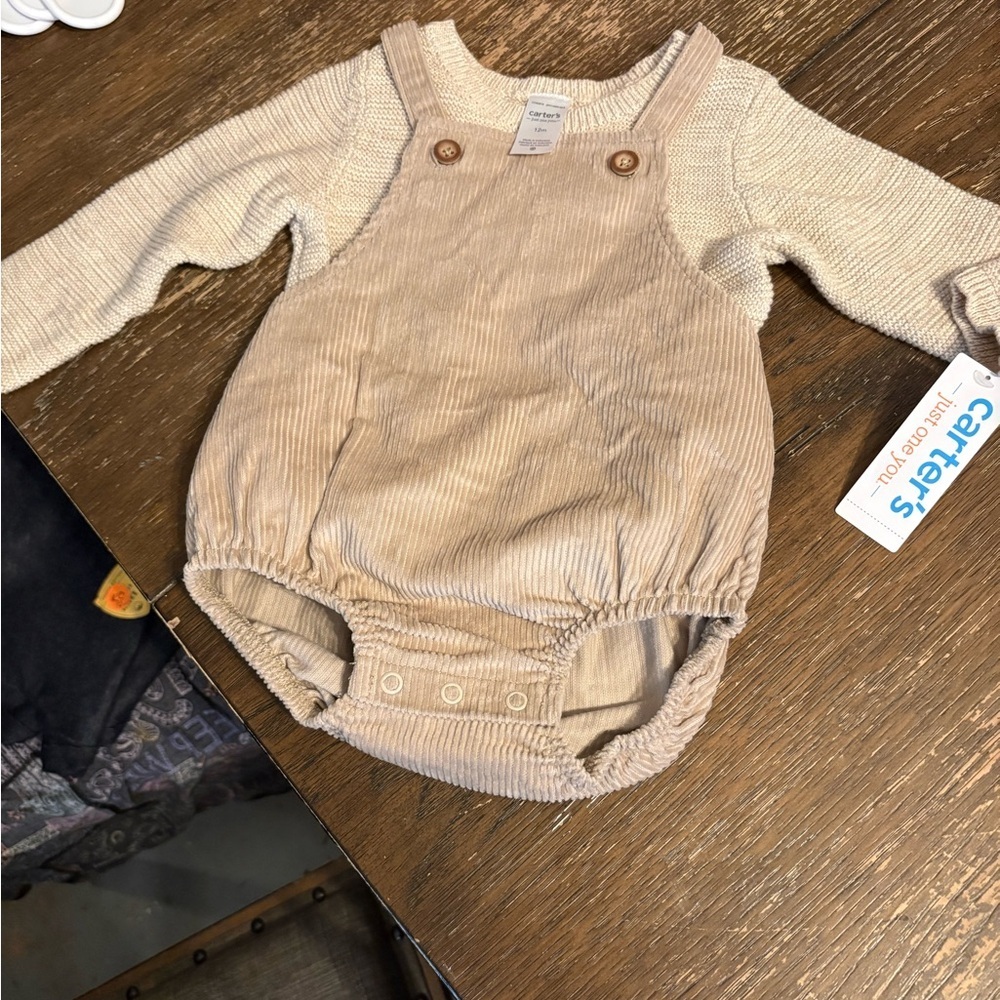 Carter's Cream and Beige Corduroy Bubble Romper with Knit Top